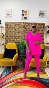 CUTTIE 2PC V-NECK LOUNGE SET (Candy Pink)